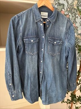 J. Crew Women’s PEARL SNAP Faded Denim Button-Down Shirt